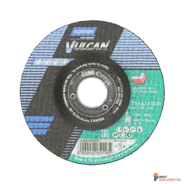 nortonschleifmittel/NORTON_schleifmittel_66252925500 Depressed center cutting off wheel Angle Grinder Norton VULCAN STONE 115x3.2x22.2_146683